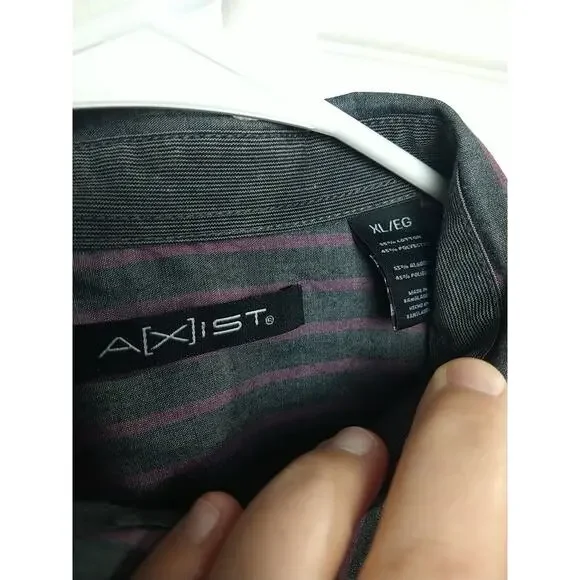 Axist Men's XL Shirt Purple Grey Striped Collared Roll Tab Sleeve - Picture 3 of 9